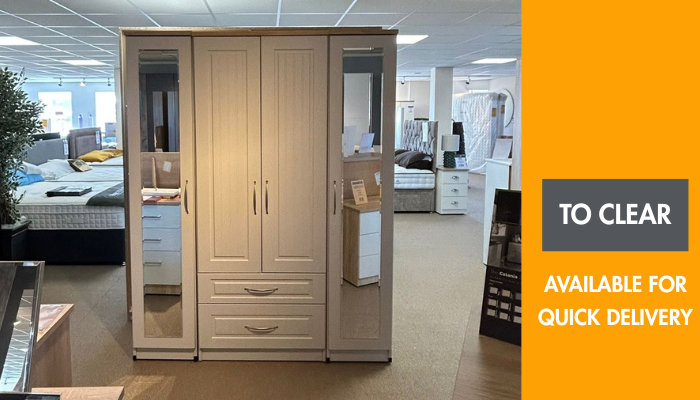 4 Door Combination Robe Wit 2 Mirrors, Grey Finish